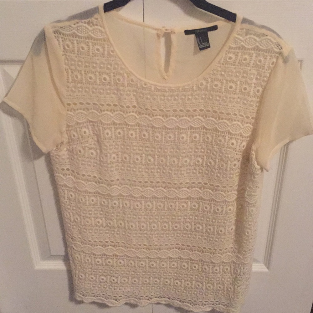 Forever 21 Crochet Lace Front Blouse Sheer Tee
